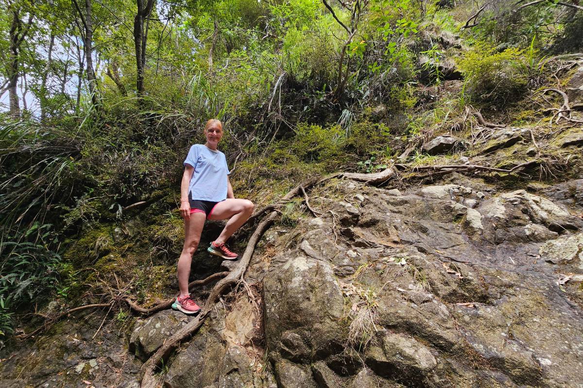 I'm climbing this tricky hill in summer to avoid the rain.